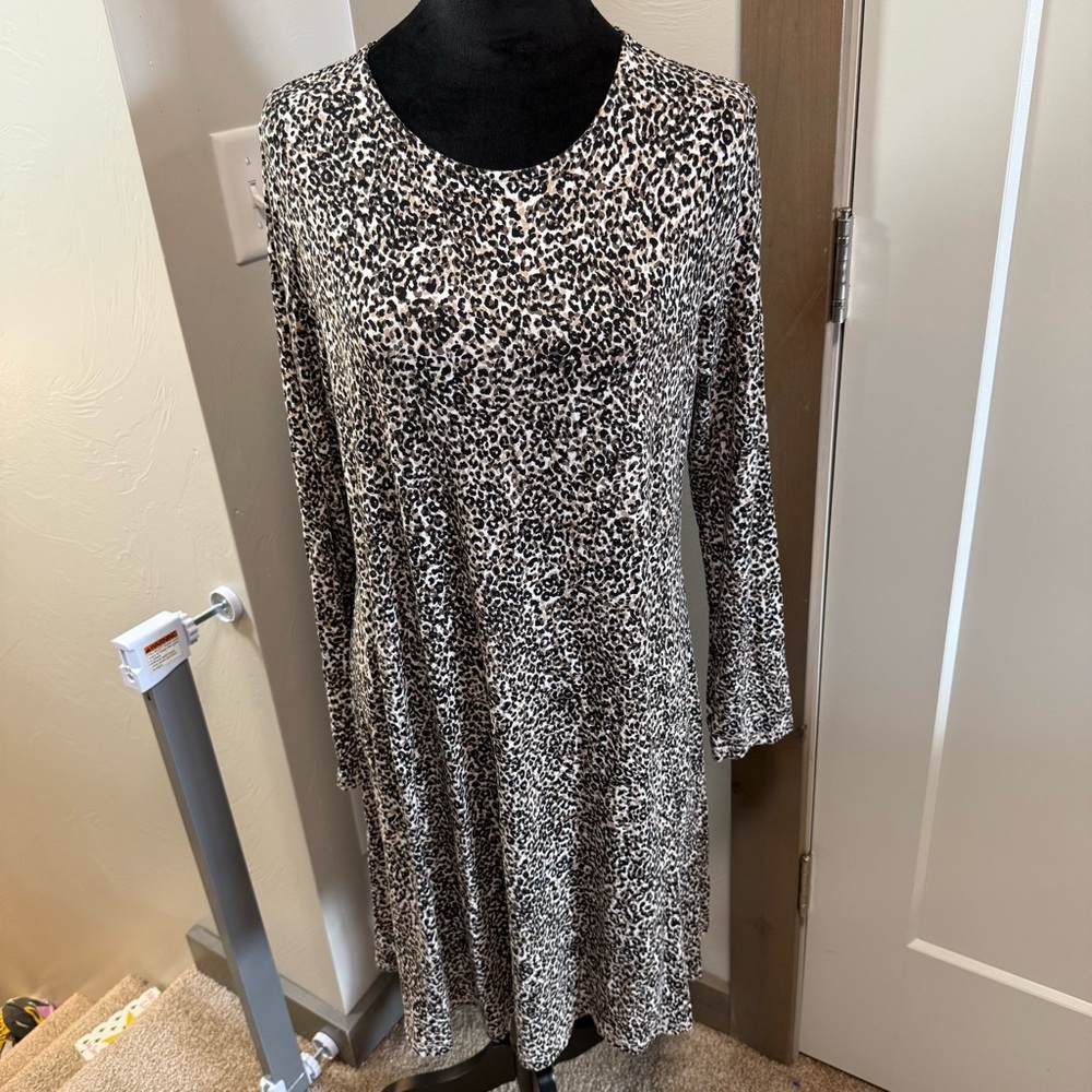Old Navy‎ Long Sleeve Stretchy Midi Dress Leopard Animal Print Black White L